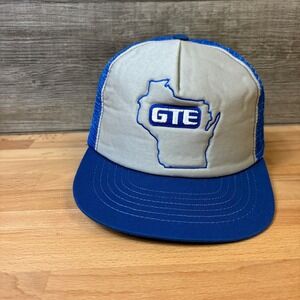 GTE Hat Cap Snapback Gray Blue Trucker General Telephones Electronics USA